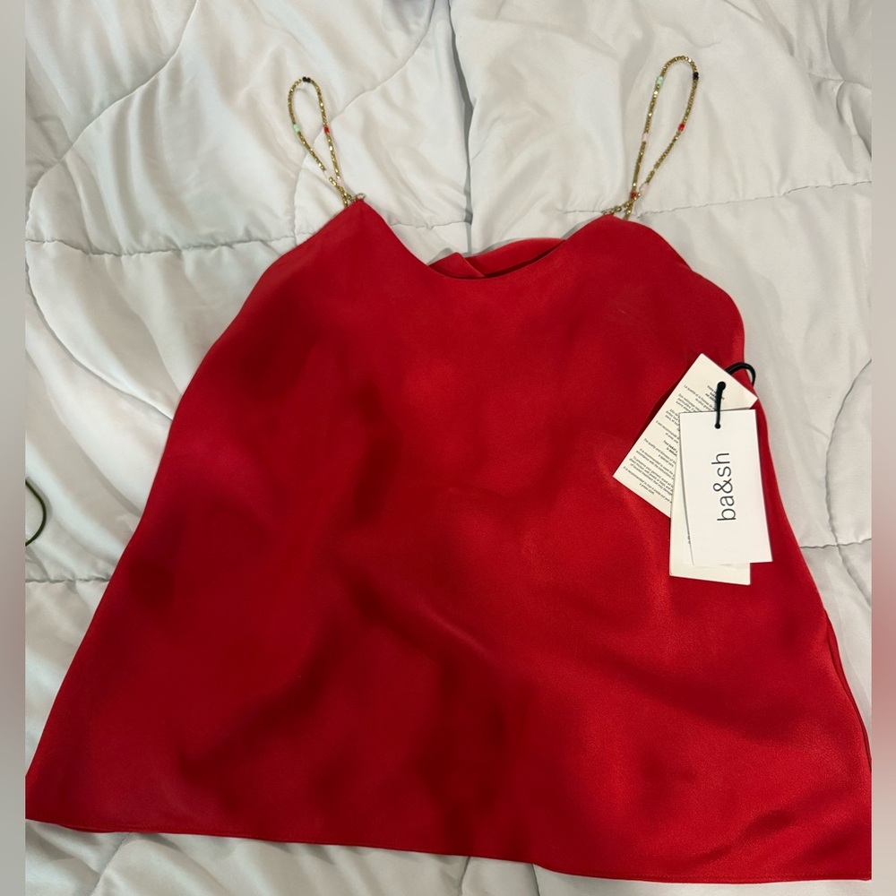 ba&sh silky red top with beaded straps